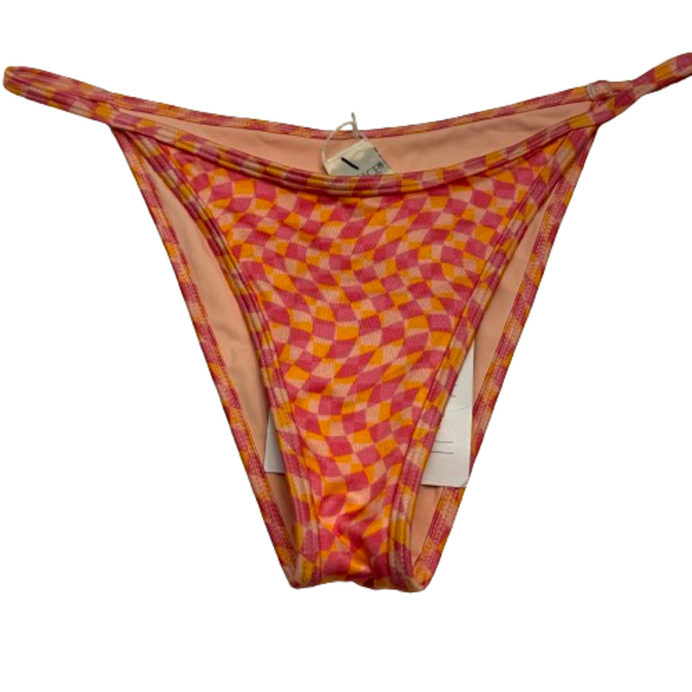 L*Space Pink Yellow Checkered Bikini Bottom NWT Size Small